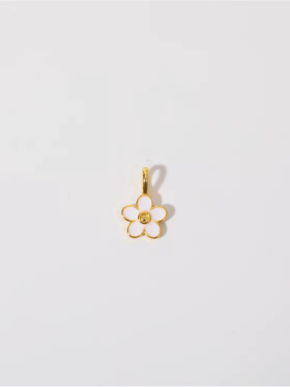 Gold White Enamel Flower Pendant Charm - Women Jewelry
